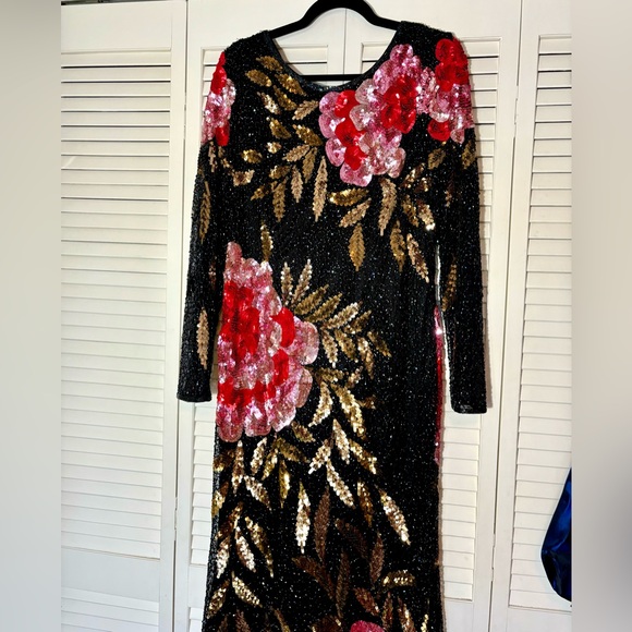 NWT Mac Duggal Black 4566 Embellished Floral Long Sleeve Gown 14 - Picture 6 of 12